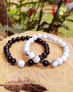kit Par Pulseiras Complementares Yin Yang - Pedras Ônix, Howlita e Hematita na internet