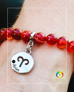 Pulseira Signo de Áries Pedra Natural Ágata de Fogo - Brinde Marca Páginas - comprar online