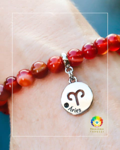 Pulseira Signo de Áries Pedra Natural Ágata de Fogo - Brinde Marca Páginas na internet