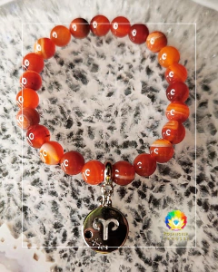Pulseira Signo de Áries Pedra Natural Ágata de Fogo - Brinde Marca Páginas - Rosangela Tarossi