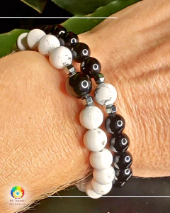 kit Par Pulseiras Complementares Yin Yang - Pedras Ônix, Howlita e Hematita - comprar online