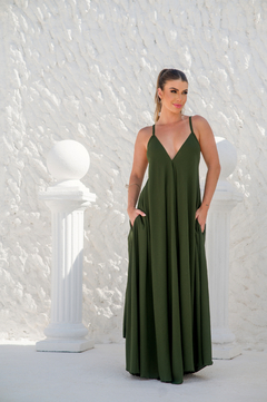 Vestido Hari Longo Verde Militar - Aventurina