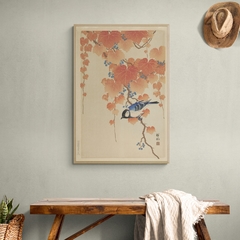 Cuadro en marco madera Kiri Box/ Modelo 219/ Koolmees op paulownia tak, Ohara Koson, año 1925 - 1936.