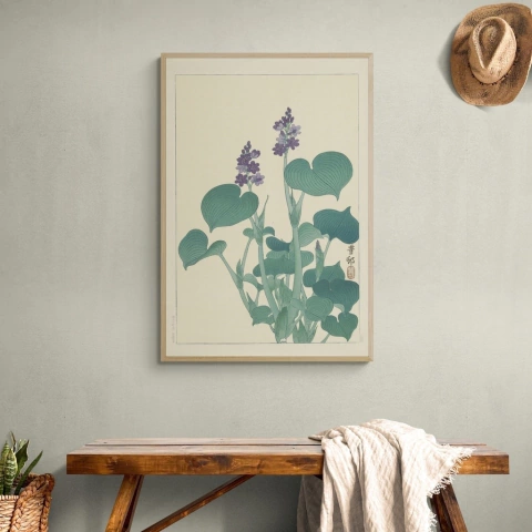 Cuadro en marco madera Kiri Box/ Modelo 220/ Bloeiende hosta, Ohara Koson, año 1920 - 1930.