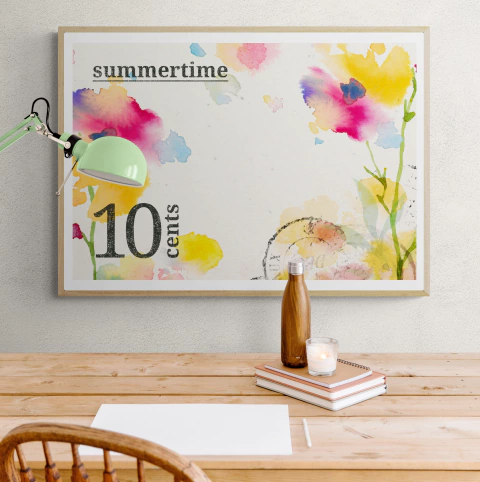 Cuadro en marco madera Kiri Box/ Modelo 506/ Summertime / Estampilla Postal Watercolor Flowers
