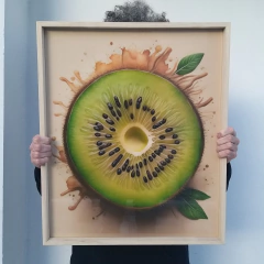 Cuadro en marco madera Kiri Box/ Modelo 608/ Watercolor KIWI - comprar online