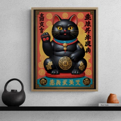 Cuadro en marco madera Kiri Box/ Modelo 705/ MANEKI-NEKO Black N1