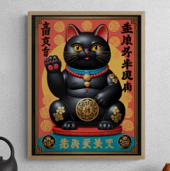 Cuadro en marco madera Kiri Box/ Modelo 705/ MANEKI-NEKO Black N1 - comprar online