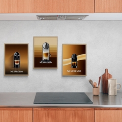 Set de 3 Cuadros en Marco madera Kiri Box Natural/ Modelo 712/ 3 Póster Cafetera NESPRESSO 3-4-5 - comprar online