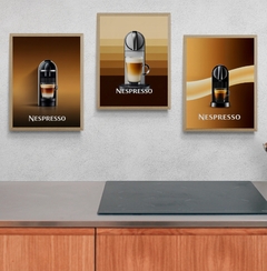 Set de 3 Cuadros en Marco madera Kiri Box Natural/ Modelo 712/ 3 Póster Cafetera NESPRESSO 3-4-5