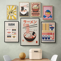 WALL (Mix de categorías y tamaños) / WALL 5 / Incluye 7 cuadros: 2 cuadros de 30x45 + 1 cuadro 40x60 + 4 cuadros de 20x30/ Ramen + Sushi
