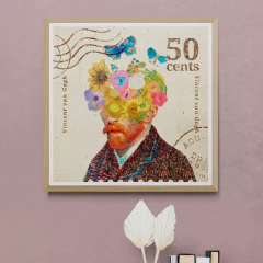 QUADRAT Marco Madera Kiri Box Natural Cuadrado/ Modelo 495/ Estampilla Postal Vincent & Flowers/ Ref. Vincent Van Gogh Self Portait (1887)