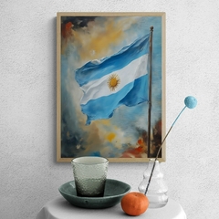 Cuadro en marco madera Kiri Box/ Modelo 698/ Bandera Día de la Independencia 9 de Julio.