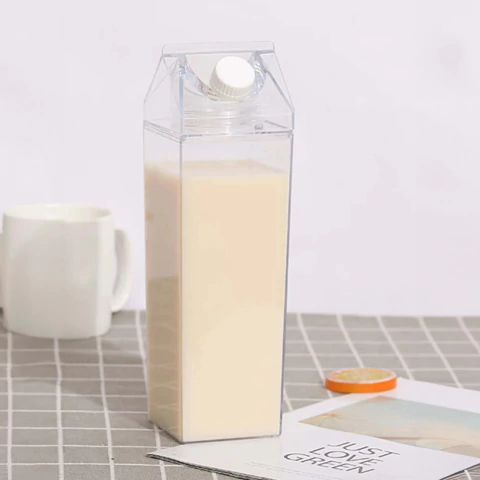 Garrafa Transparente Formato Caixa de Leite - 1 Litro