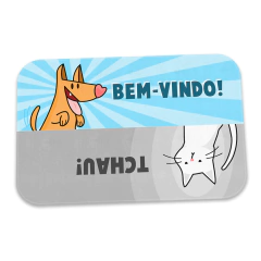 Tapete Decorativo Cão e Gato Bem Vindo Tchau