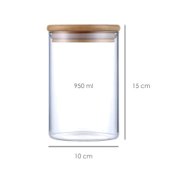 Kit 5 Potes De Vidro Com Tampa Bambu 1800/950/600ml