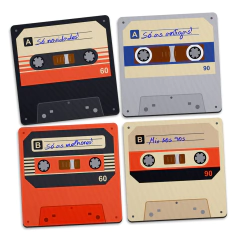 Jogo de Porta Copos Fita Cassete K7 Retrô Vintage - 4 peças - loja online