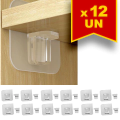 Kit 12 Suportes Adesivos Gancho para Prateleira multiuso sem furos