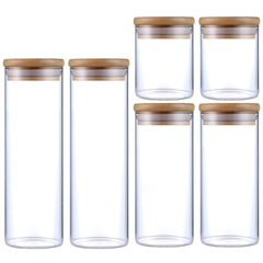Kit 6 Potes De Vidro Com Tampa Bambu 600/400/200ml