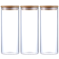 Kit 3 Potes Herméticos Vidro Tampa Bambu 25 x 10 cm 1800ml