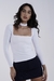 Top Decote Quadrado Manga Longa com Gargantilha Branco