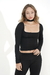Top Decote Quadrado Manga Longa com Gargantilha Preto