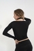 Top Decote Quadrado Manga Longa com Gargantilha Preto