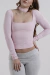 Top Decote Quadrado Manga Longa Rosa Bebê - Zaleski