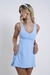Vestido Curto Decote V e Costas Abertas com Short Azul Bebê