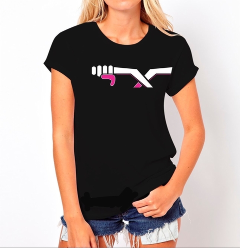 Camiseta 1/2 logo oficial preta com rosa FEMININA BABYLOOK 2025