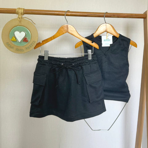 Conjunto short saia moletom - Preto