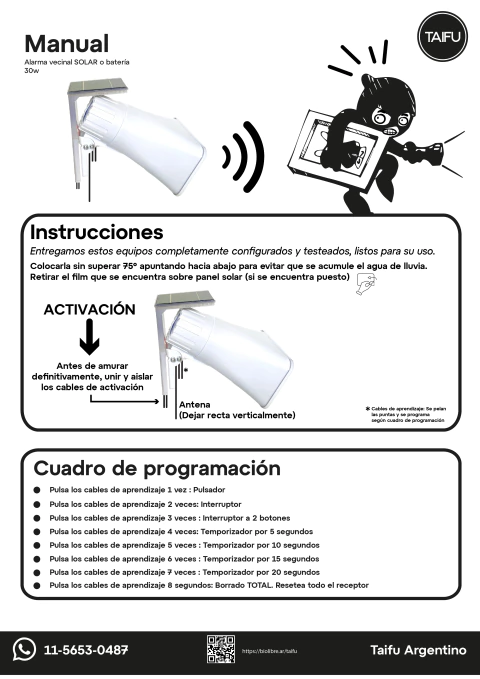 Manual de instrucciones Sirena Solar 30W - comprar online