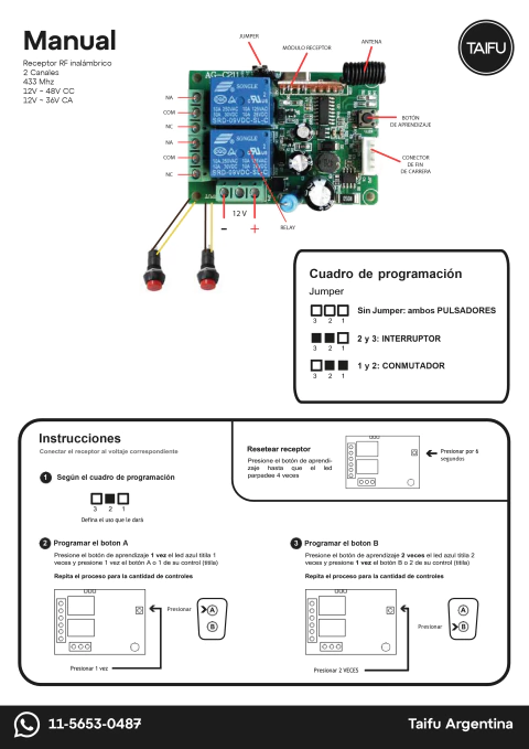 Manual de instrucciones 2ch 12v a 36v 10A FIN de Carrera con botonera - comprar online
