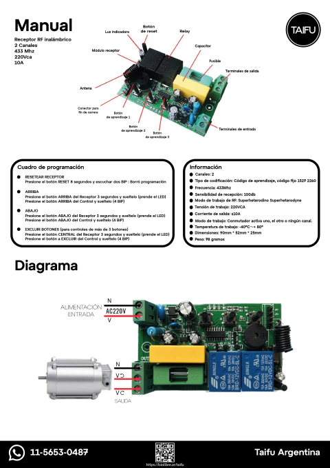 Manual de instrucciones 2ch 220V Con botonera y fin de carrera 433Mhz