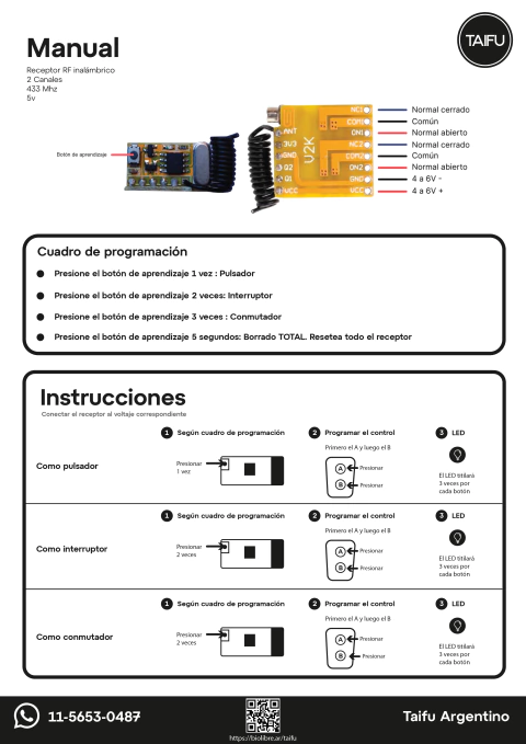 Manual de instrucciones 2ch Canales 5v 433Mhz - comprar online