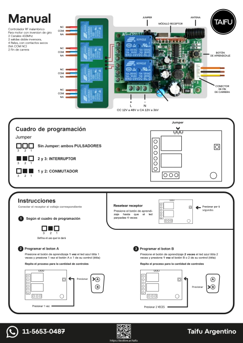 Manual de instrucciones 2ch 2 Canales 433 Mhz 220v TUBULAR (T) - comprar online