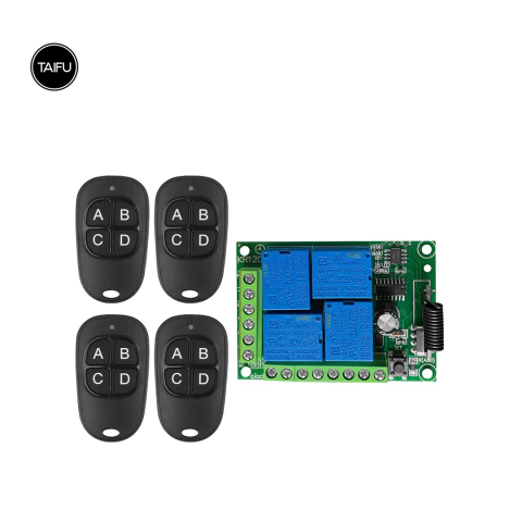 Receptor Inalámbrico 4 canales 12v RF 433Mhz con controles Remotos