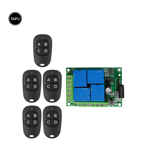 Receptor Inalámbrico 12v 4 canales con 5 controles Remotos Rf 433mhz - comprar online