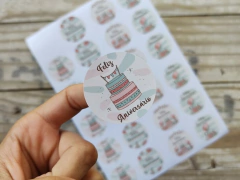 A003B - 24 Adesivos dia aniversário 4CM - Pronta Entrega