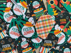 005 - 15 Tags festa junina com Fita de Cetim - Pronta Entrega - Tal e Qual Papelaria