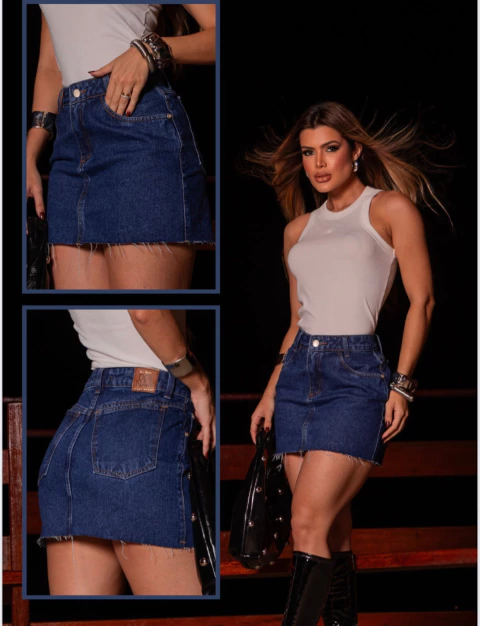 Saia jeans azul escuro - comprar online