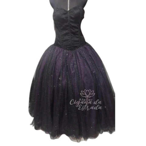 VESTIDO POMPAGIRA PRETO COM ROXO - comprar online