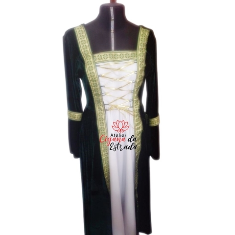 Vestido Mediecal Veludo Verde Cristal