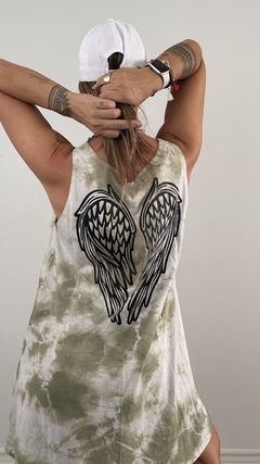 Vestido corto batik verde y blanco