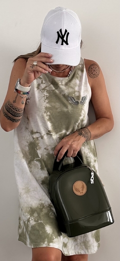 Vestido corto batik verde y blanco - comprar online