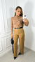 Calça Alfaiataria Pantalona Com Cinto - Bege Escuro