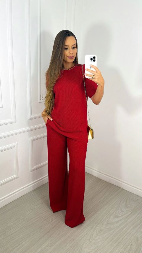 Conjunto Blusa e Calça Pantalona Cecilia - Vermelho - comprar online