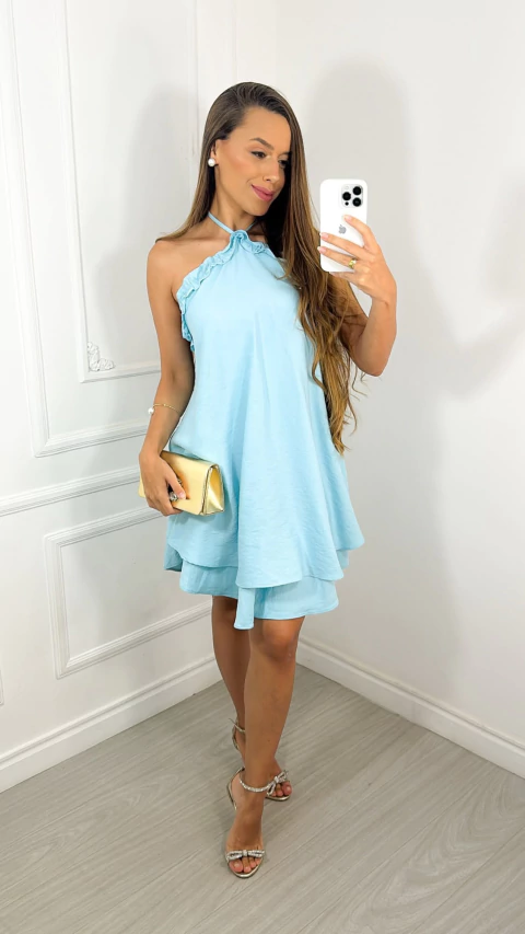 Vestido Curto Giovana - Azul Bebê - comprar online