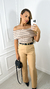 Calça Alfaiataria Pantalona Com Cinto - Bege