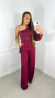 Calça Alfaiataria Pantalona Risca de Giz Bianca - Vinho - comprar online